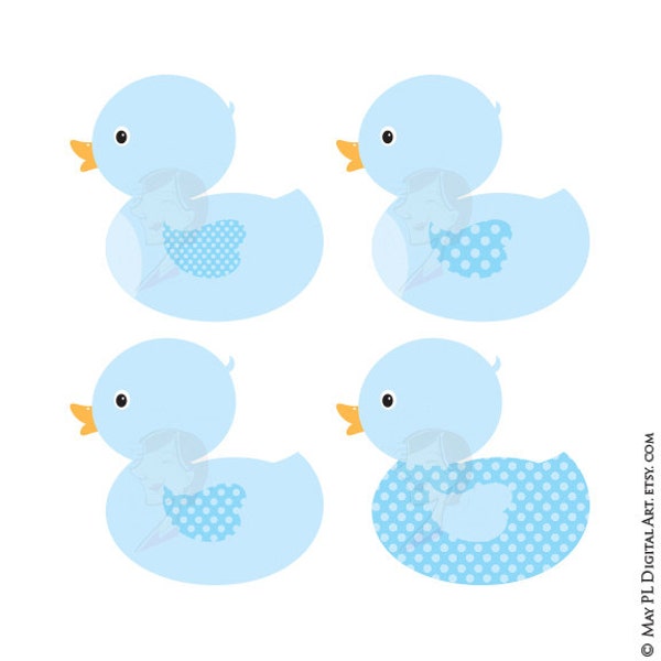 Duck Digital Clipart Clip Art Blue Baby Boy Shower Party Invitation Nursery Rubber Duckie Ducky Birthday Party COMMERCIAL USE VECTOR 10065