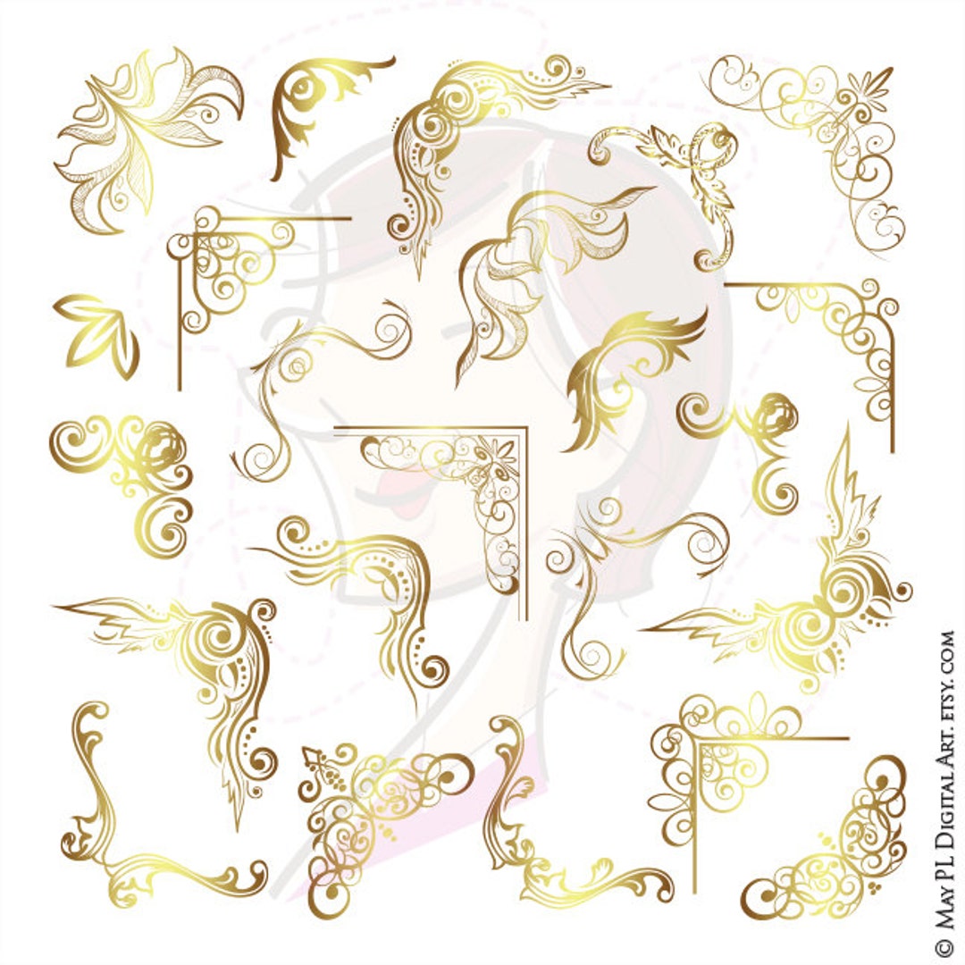 Frame Corners Gold Digital Clip Art Decorate the Edges of Your Photos