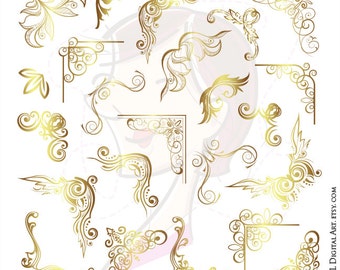 Frame Corners Gold Digital Clip Art - Decorate the Edges of your Photos or Document with our Borders Corners - FREE Commercial Use 10483