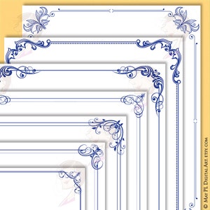 Navy Blue Borders and Frames 8x11 - Decorative Border Corner Clipart great for making Wedding Invitations, Certificates, Awards 10753