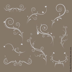 Floral Flourish Clipart Gray Grey Vine Garland Heart Swirl Clip Art Foliage Digital Scrapbook Cardmaking Wedding VECTOR Png Images 10513