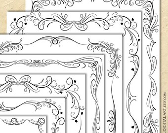 Vintage Borders Black Flourish Designs, DIY Document, Certificate, Diploma, Wedding Invites 11047