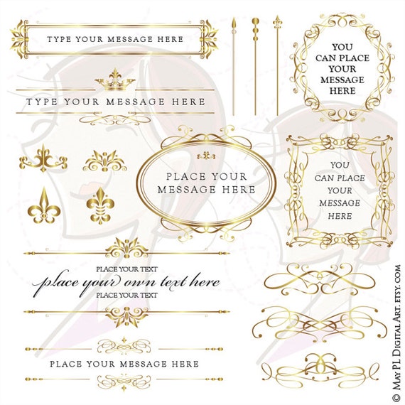 One of my BEST SELLING items - Gold Calligraphy Frame, great for DIY Wedding Sign, Place Cards, this set includes Design Elements 10205