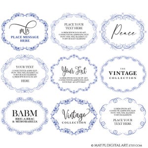 Ovale vintage rand, blauwe kaders label clipart - Floral Swirls Design 11148