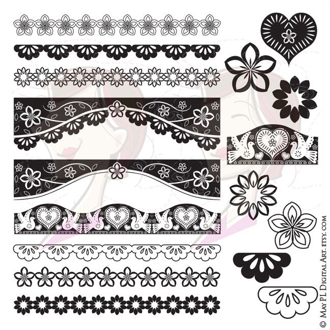 Papel Picado Borders Digital Clip Art Mexican Design Elements VECTOR Love  Hearts Floral Flowers Scalloped Lace Black DIY Wedding 10222 - Etsy