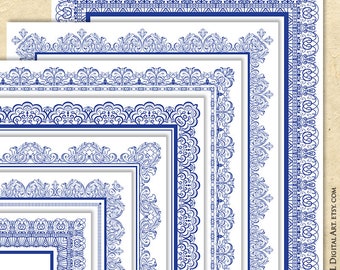 Navy Blue Certificate Vintage Wedding Borders 8x11 Frames Clip Art - Page great as Award Printable, Add Your Text COMMERCIAL USE 10798