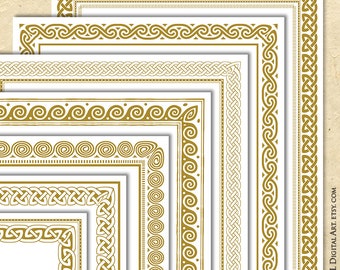 Antique Gold Celtic Knots 8x11 Borders, Certificate Frames, VECTOR PNG JPG Page Clip Art Digital Download - create Diplomas, Awards 10800