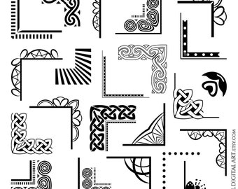 Digital Frame Border Corners Clipart - Ornate Celtic Flourish Commercial Use Black Page Decoration Cardmaking Scrapbooking Label Tag 10886