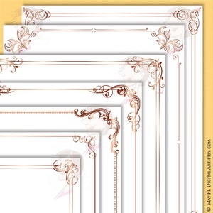 Rose Gold Borders Png Clip Art - Dekorative Retro Rahmen komplett mit Verzierungen, Wirbel, Blattwerk 8x11 Clipart - DIY Hochzeitseinladung 10001