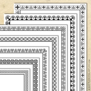 Celtic Symbols Line Art Page Borders Digital Clip Art - Document Border Frames perfect as 8x11 DIY Certificate or Invitation 10927