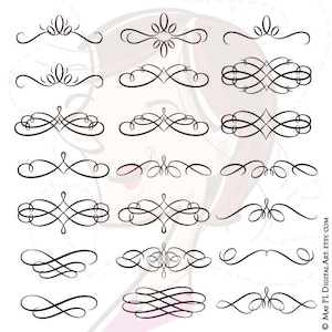 Kalligraphie Swirls Clipart Schnörkel Ornamente Retro VECTOR Kalligrafie-Design-Elemente Vintage Scrapbook Hochzeit Dekoration 10659