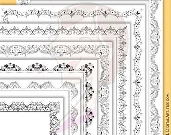 Page Borders Clipart - Flourish Design 8 x 11 size perfect for DIY Business Certificate, Diploma, Award - FREE Commercial Use 10732