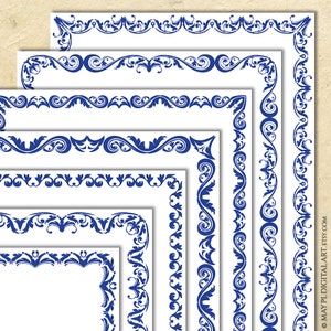 Blaue Vintage Seitenränder, Rahmen Clipart für Hochzeitseinladung, Urkunde, Dokument Design - Graphik 11001