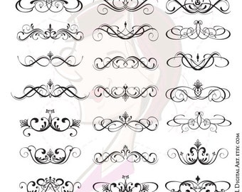 Flourish Swirls VECTOR Clipart Digital Business Office Wedding Scrapbook Craft Supply Classic Border Calligraphy Graphics 10092