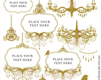 Antique Gold Chandelier Frames - Commercial Clipart supplied as Vector, Jpg and Png Files, great to DIY Business or Wedding Logo 10330