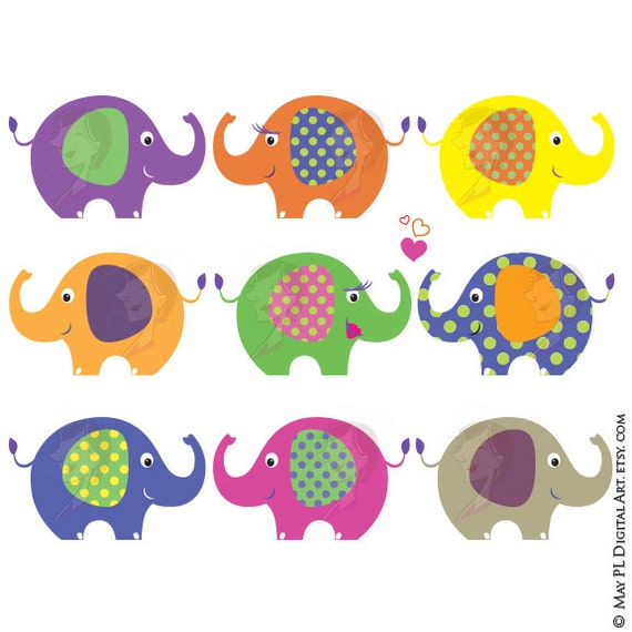 Elephant Clip Art Elephant Theme Digital Animals Clipart Cute - Etsy
