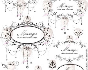 Wedding Digital Clipart Frame Elegant Chandelier Classic Designs Flourishes Swirls Retro Leaves Floral Foliage Scrapbook Embellishment 10347