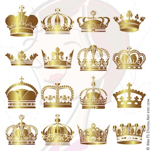 Coronas de oro Clip Art digital Corona Real Clipart Álbum de recortes Maestro de escuela Coronas de rey real Príncipe Uso comercial DESCARGAS INSTANTÁNEAS 10233