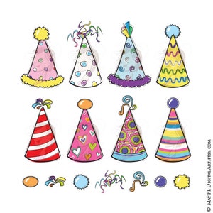 Clipart de chapéus de festa - convites DIY para festa de aniversário ou ano novo com esses lindos rabiscos caprichosos - uso comercial GRATUITO 10619