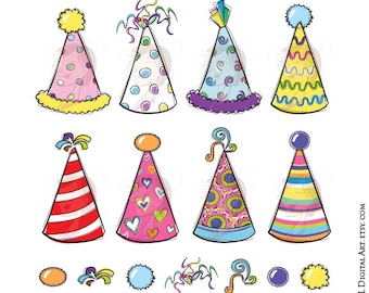 Party Hats Clipart - Birthday or New Years Eve Party DIY Invitations with these Cute Whimsical Doodles - FREE Commercial Use 10619