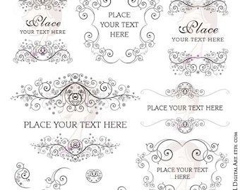 Swirl Frame Vectors Clipart - Vintage Frames DIY Classic Wedding, Crafts, Cards - FREE Commercial Use 10118