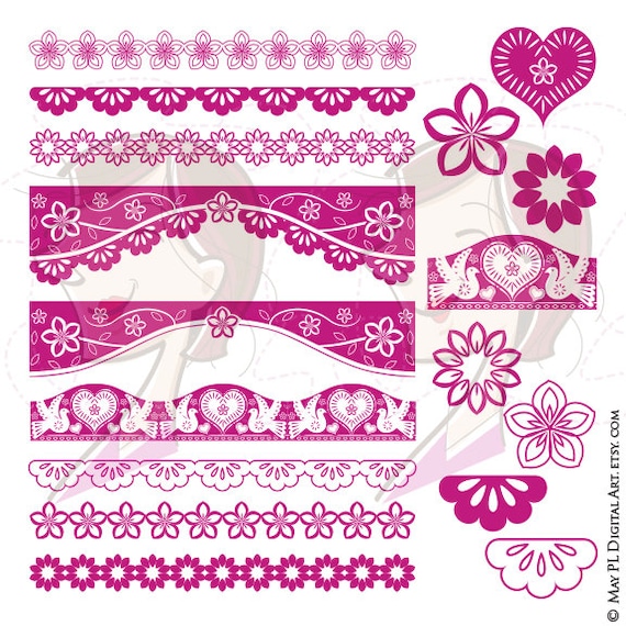 Floral Borders Clipart Fuschia Pink Mexican Design Includes Flowers Dove Bird And Heart Perfect To Make Invitations 10647