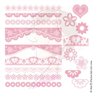Papel Picado Blush Pink Borders Mexikanische Braut Digital Clipart Herz Floral Blumen Jakobsmuschel Spitze Design-Elemente Scrapbooking Hochzeit 10226