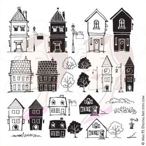 Terug naar school Doodle Clipart Huis Silhouet Clip Art Hand getrokken Krabbels Stad Lamp Post Teken Leraar Klasbenodigdheden Commercial 10359