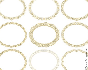 Oval Vintage Style Gold Borders Digital Frames DIY Labels, Invitations - Antique Lace Clipart Scrapbook Wedding COMMERCIAL USE 10790