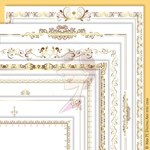 Cadre de bordure de mariage - clipart numérique décoratif doré avec cadres fleuris rétro rectangle 8,5 x 11 - utilisation commerciale gratuite 10365