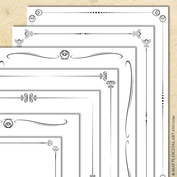 Page Decoration Simple Border Frames Clip Art - Floral Ornamental Decorative Corner Digital Download Files Set Of 7, Commercial Use 10891