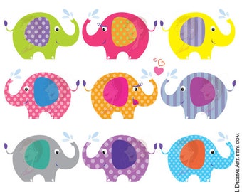 Cute Elephant Clipart - Elephants great for Baby Shower, Card Decoration, Lesson Plans, Embroidery, etc - FREE Commercial Use 10425