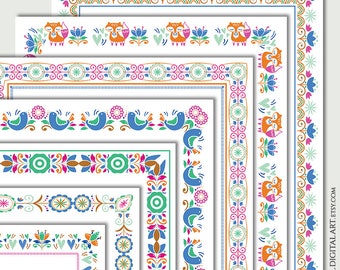 Trendy Scandinavian Borders Clipart, Nordic Hygge Page Frame Fox Flowers Design - Document Decoration, DIY Invitation or Certificate 10922