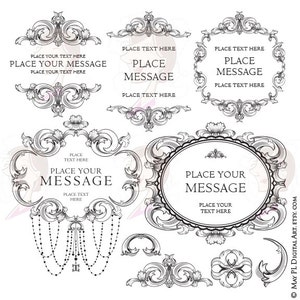 Floral Wedding Style Vintage Clip Art - Foliage Wreath Frames, features Digital Chandelier, with Design Elements - FREE Commercial Use 10270