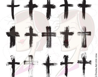 Brush Christian Crosses Catholic Faith Brushstroke Paintstroke Rustic Grunge VECTOR Clipart DIY Sympathy Wedding Card Scrapbook Craft 10651