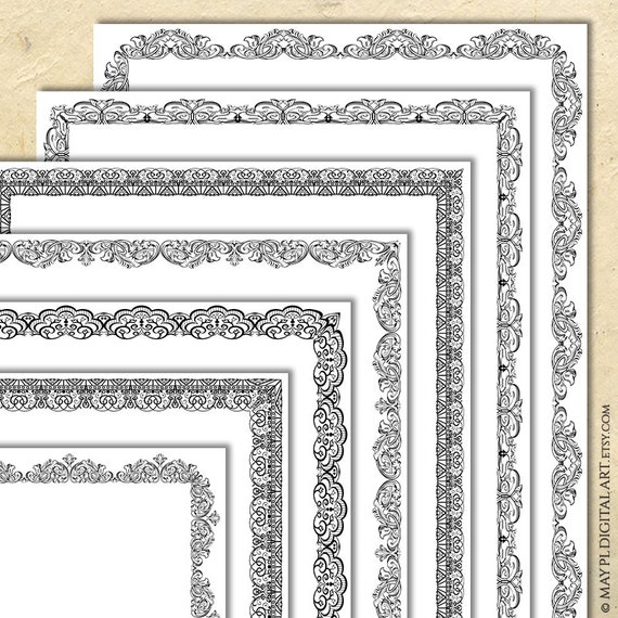 Black Page Borders Vintage Clip Art - Lace Antique Baroque Digital