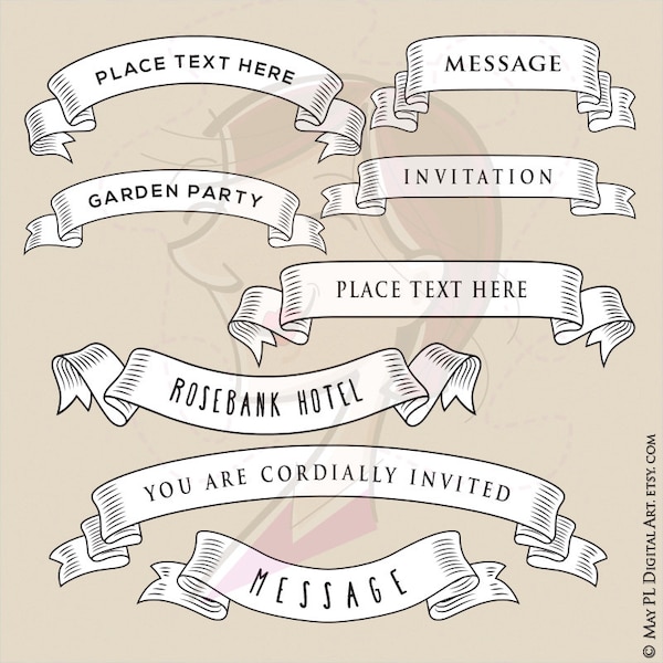 Ribbon Banner Svg Clip Art - Old Fashioned Banners for Wedding Invites, Blog Header, Page Design, and more - FREE Commercial Use 10068