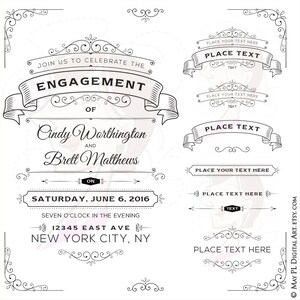 Hochzeit Vintage Einladung Rahmen - Dekorative Design Elemente mit Banner und Text Divider Clip Art, Um Zeichen zu machen, Poster 10031