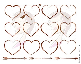 Rustic Heart Frame Arrow BROWN Wedding Clip Art Border Carved Instant Download Digital Scrapbook DIY Label Graphics Craft Supplies 10255