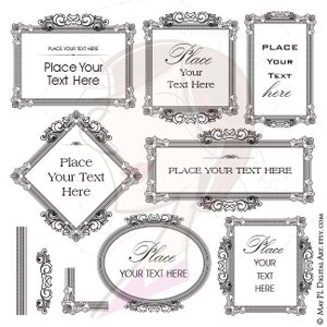 Ornate Borders Photo Frames Sign Clip Art Signage - Retro Wedding Page Decoration COMMERCIAL USE Scrapbook Craft Supply 10318