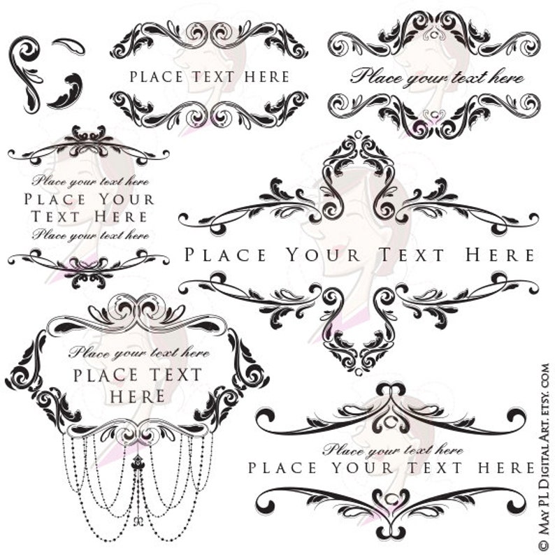 Digital Logo Design For Bridal Or Business S Vintage Flourish Frames Set Includes Chandelier Frame Free Commercial Use 10009