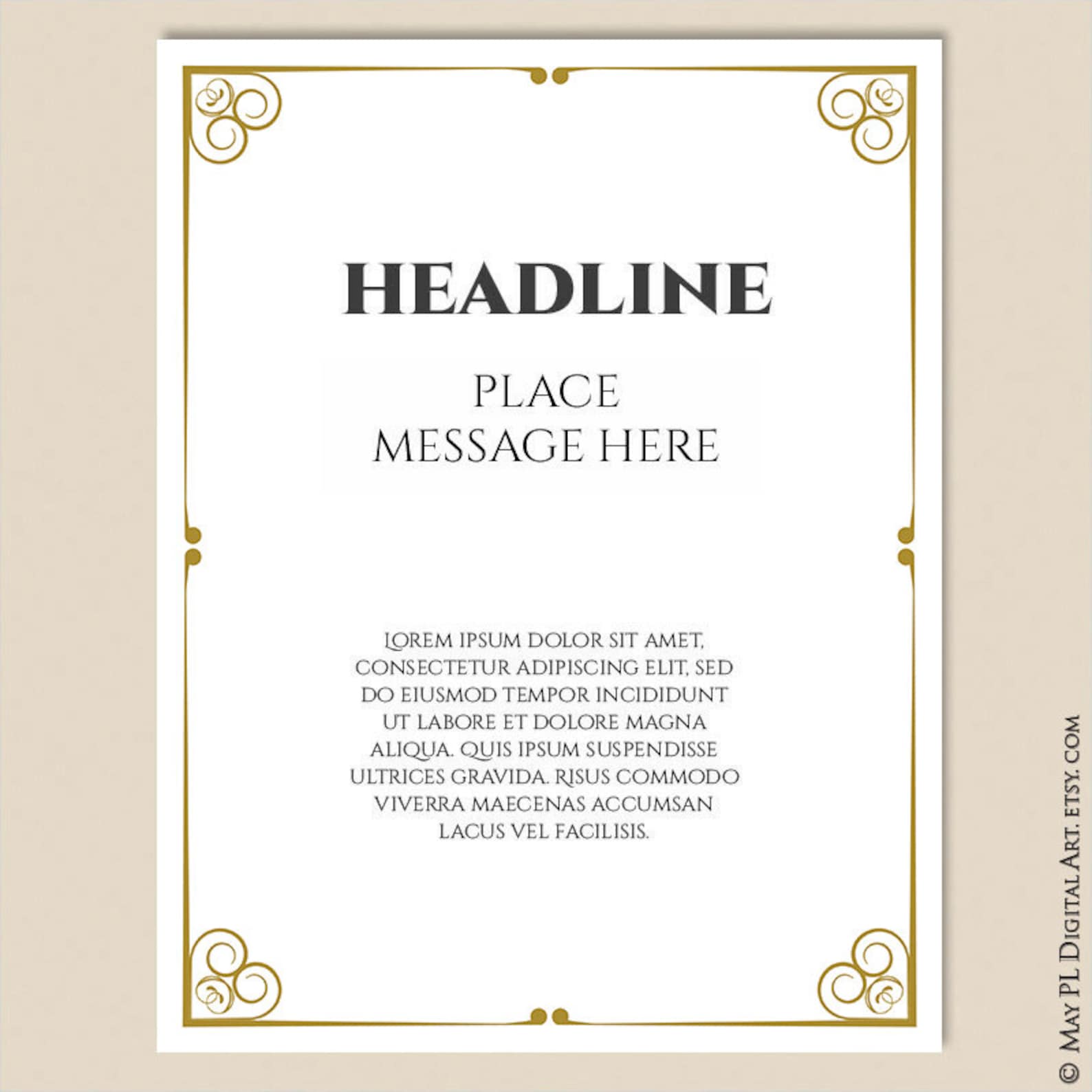Gold Fancy Document Borders, 8x11 Page Digital Frame Vintage Designs ...