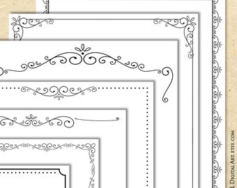 Border Frames Vintage Ornate Swirl Clipart 8x11 Printable - Antique Lace Designs DIY Unique Black Certificate Award or Documents 10872