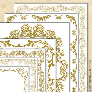 Shabby Chic Diplom Zertifikat, Hochzeit Seitenränder Gold Digitale Rahmen - Old Style Flourish Clipart Hand gezeichnet verzieren Grafiken 11029