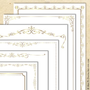 Gold Border Frames Unique Antique Lace Designs Digital Clipart - Ornate Swirl Vintage Certificate Award Documents Printable 10874