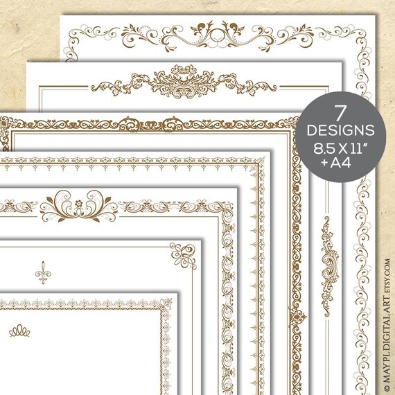 Bronze Antique Frames 8x11 Page Borders Digital Clip Art - Set of