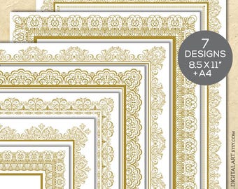 Page Border Gold Certificate Frame Clipart - create your own Award with this 8x11 and A4 Vintage Page Borders 10332