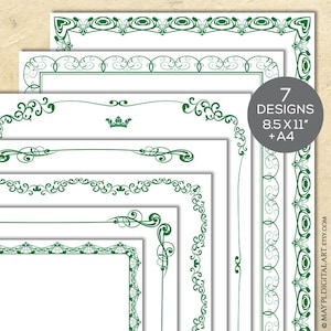 Groene rand ontwerp clipart - document A4 8 x 11 pagina bloeien sierlijke frames 11150
