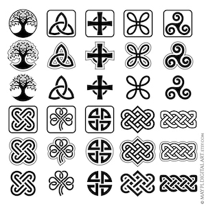 Illustraties Keltische symbolen - levensboom, triquetra, kruis, strikknoop, triskelion, salomonsknoop, klaver, schild, matrozen, liefdesknoop 10928
