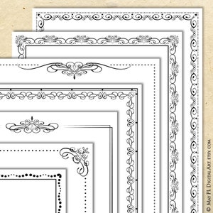 Seitenrand Rahmen Digital Clipart Unikat Schwarz Antike Spitzen Designs - Vintage Swirl Zertifikat, Auszeichnung, Dokumente 20x11 druckbar 10876